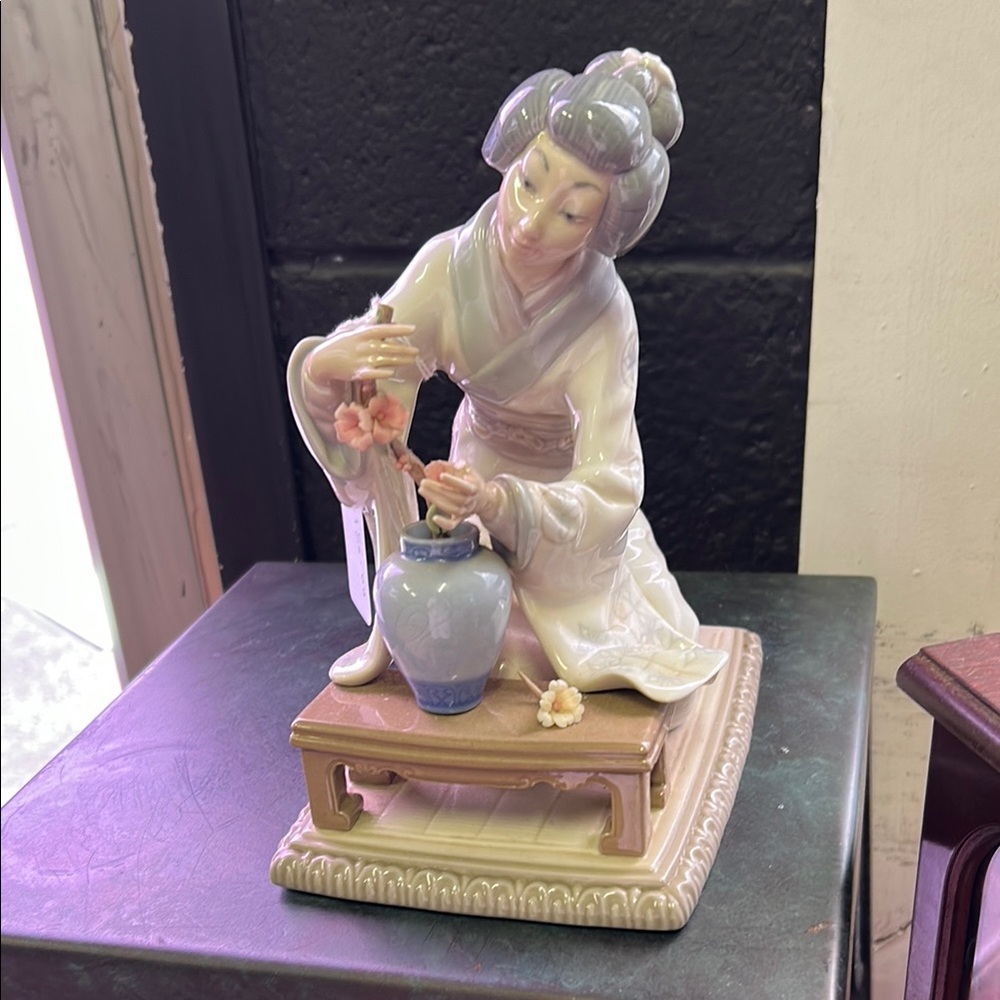 Lladro Porcelain Piece with Cream and Blue Accents